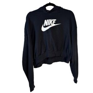 Nike Women's Cropped Black Hoodie with White Logo